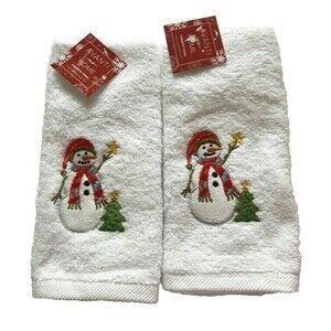 Avanti Christmas Snowman Fingertip Towels Embroidered Bathroom Holiday Set of 2